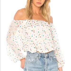 Lovers & Friends Rainbow Confetti Polka Dot Off the Shoulder Sheer Top - Large